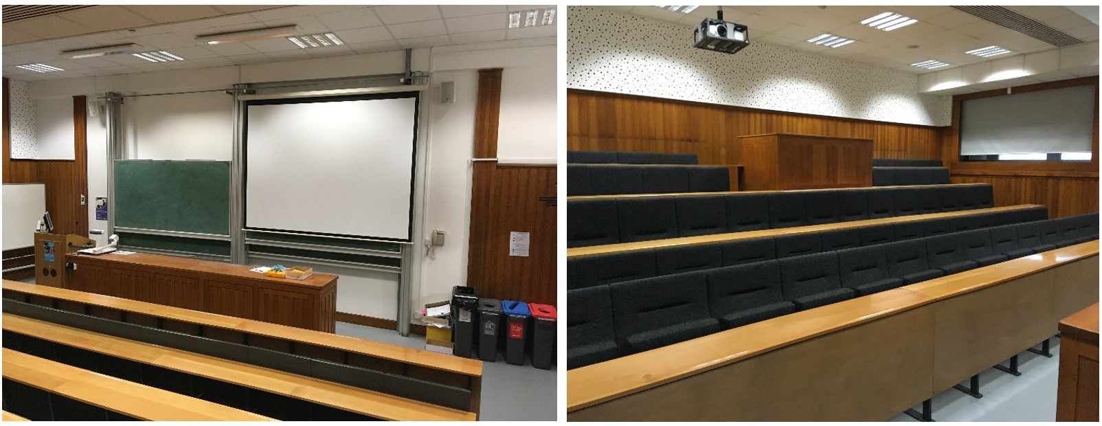 Rows of tiered seats facing the teaching wall